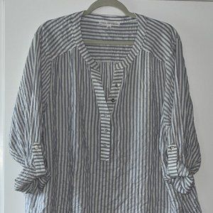 Jane and Delancey Shirt Women’s Size 2X White And Blue Tab Sleeve Button Beach